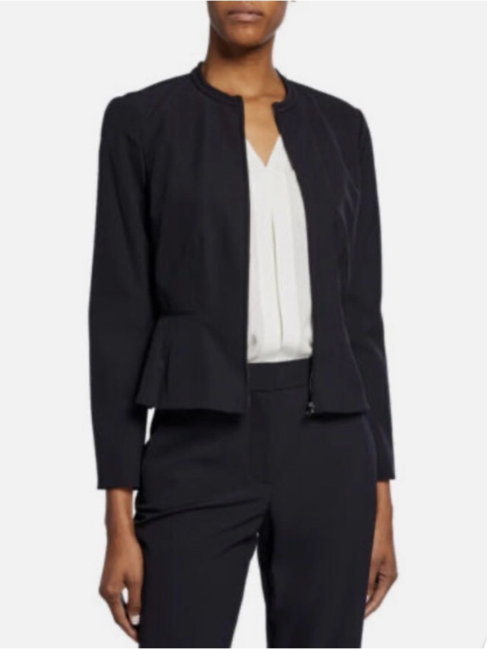Rebecca Taylor Black Women's Zip-Peplum Jacket (size 2) and Pants (size 4)